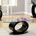 Contemporary Tempered Glass Top Coffee Table with O Shape Base, Black Q212