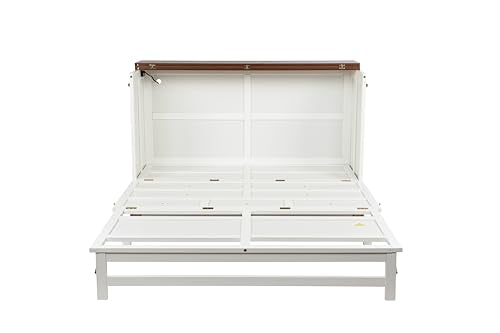 Queen Size White Wood Murphy Bed with Storage Drawer J783334