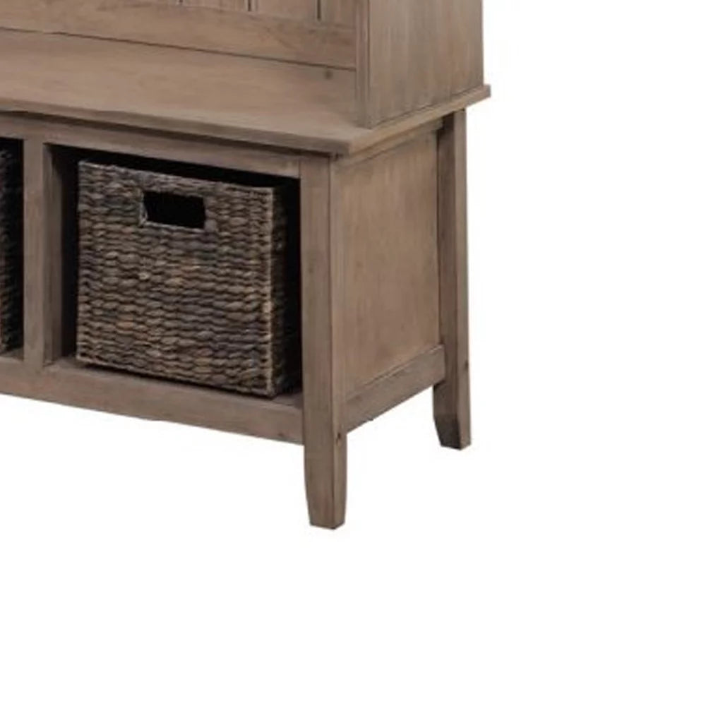 Wooden Frame Hall Tree with 4 Hooks and 2 Open Compartments M767455