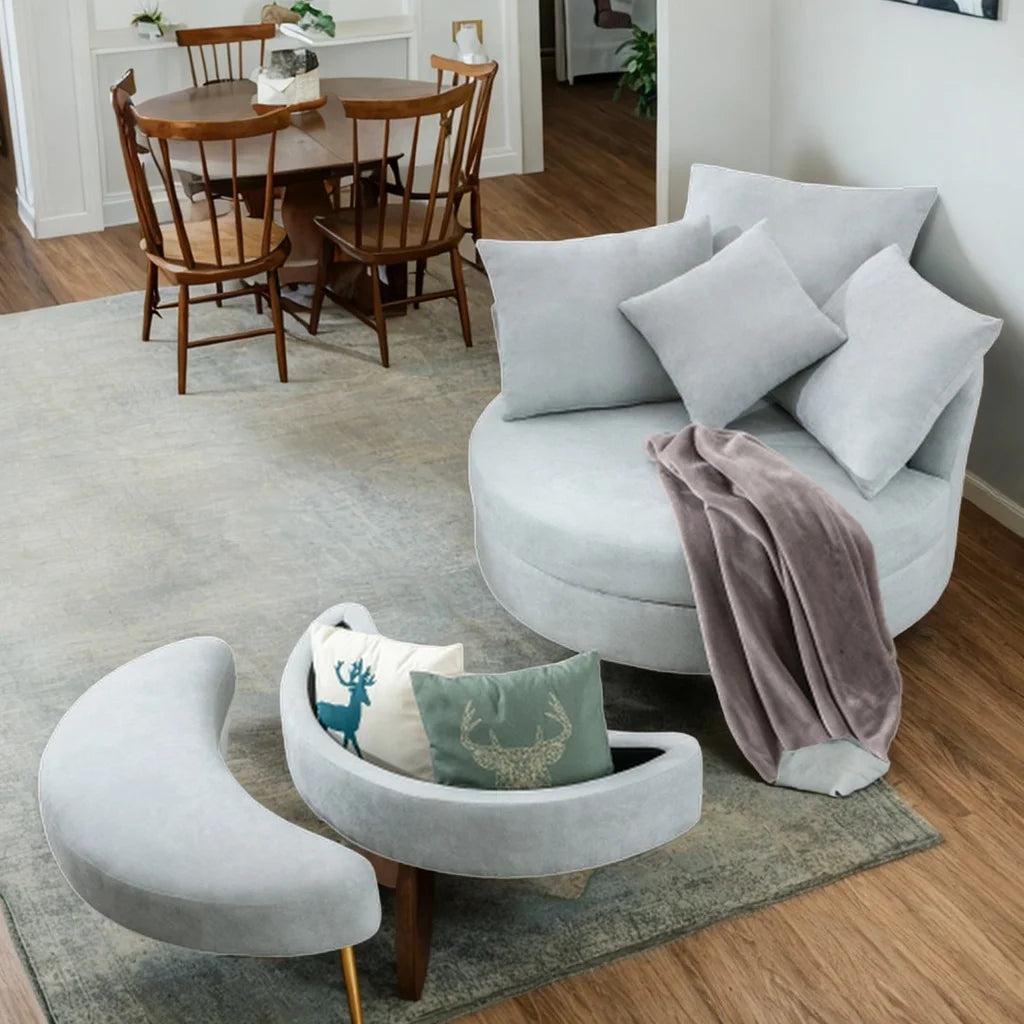 Swivel Accent Barrel Chair with Storage Ottoman & 4 Pillows U969