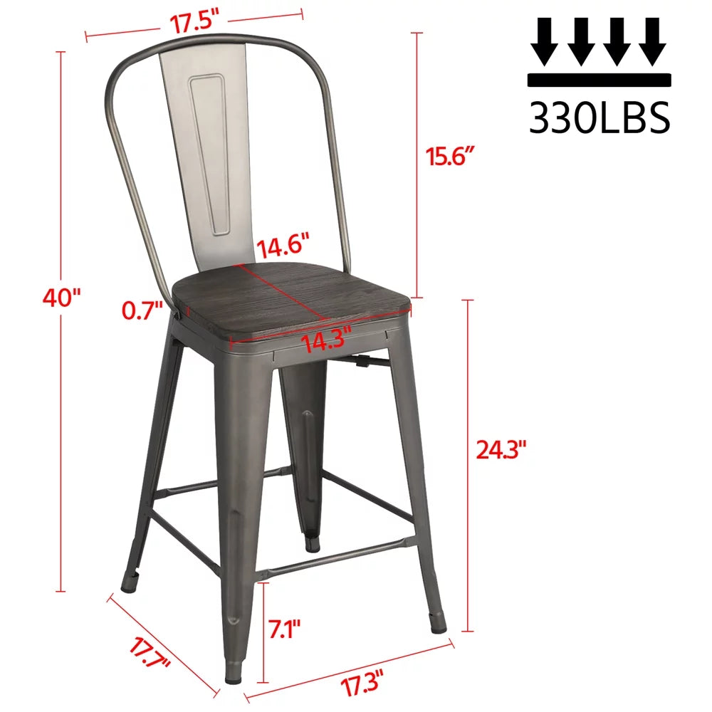 4pcs Industrial Metal Bar Stool with Solid Wood Seat K4173