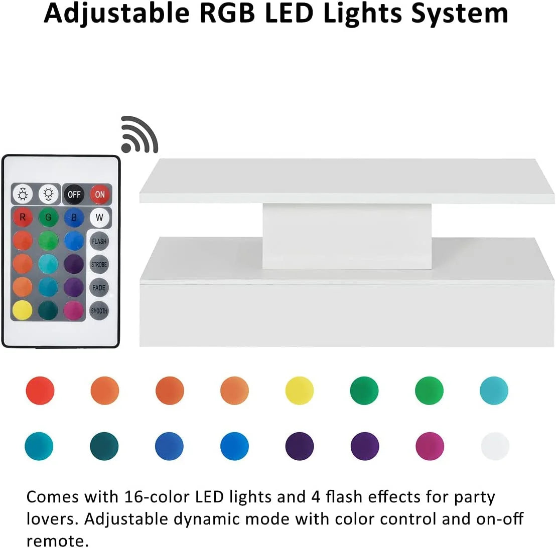 White 47 In Coffee Table with LED Light and Control L9559