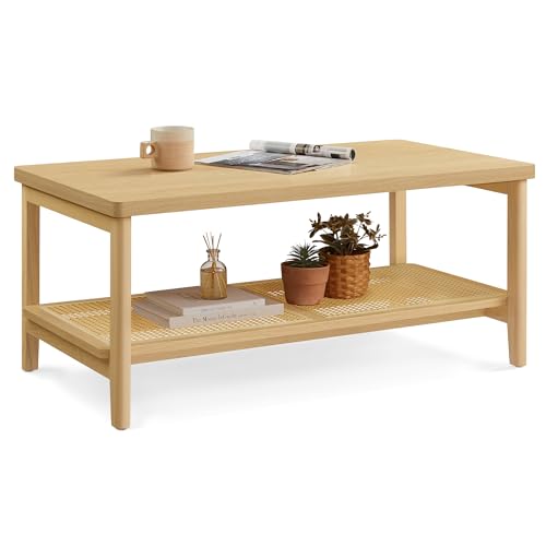2-Tier Coffee Table with PVC Rattan Storage Shelf S2076