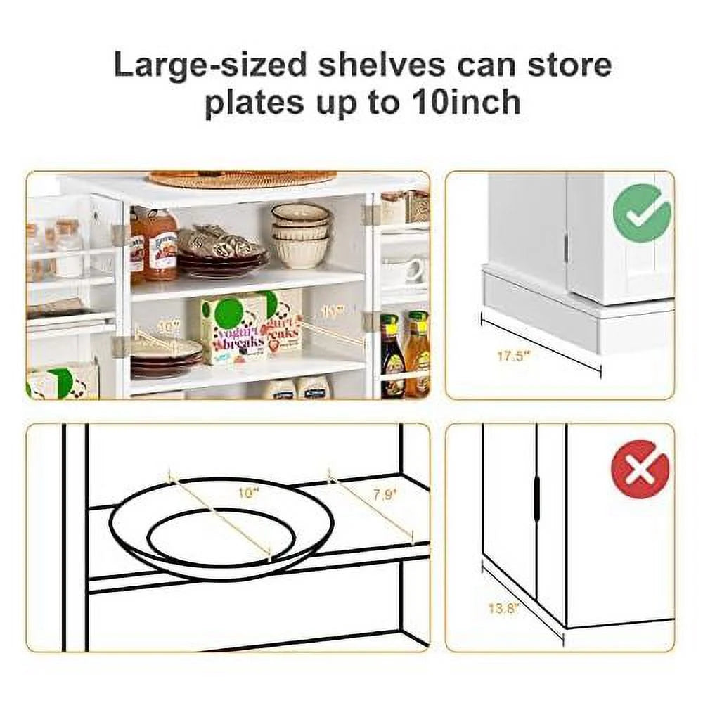 White Wood Pantry Cabinet with Doors and Adjustable Shelves I387