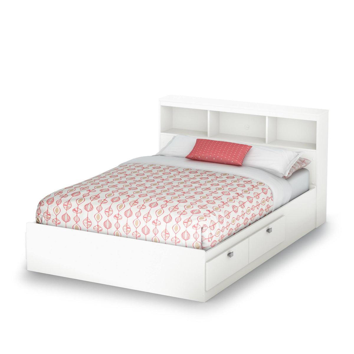 White Full Bookcase Headboard N927