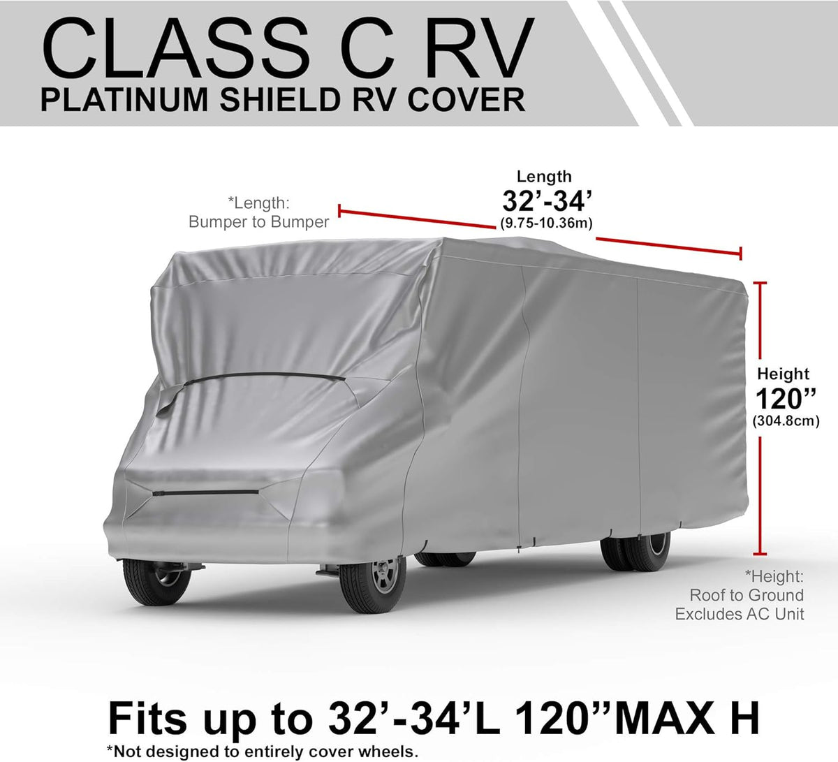 Weatherproof RV Cover for 32' - 34' Class C RV with Fleece Lining P79541
