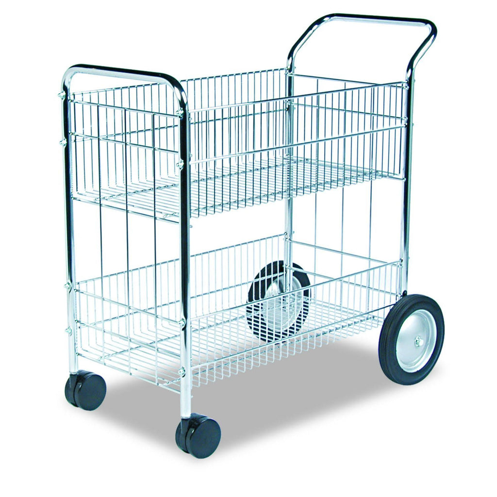 Chrome-Plated Steel Wire Mail Cart with Upper and Lower Baskets T4145