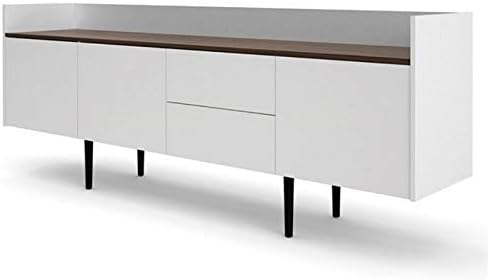White and Walnut 2 Drawer 3 Door Sideboard Cabinet J469