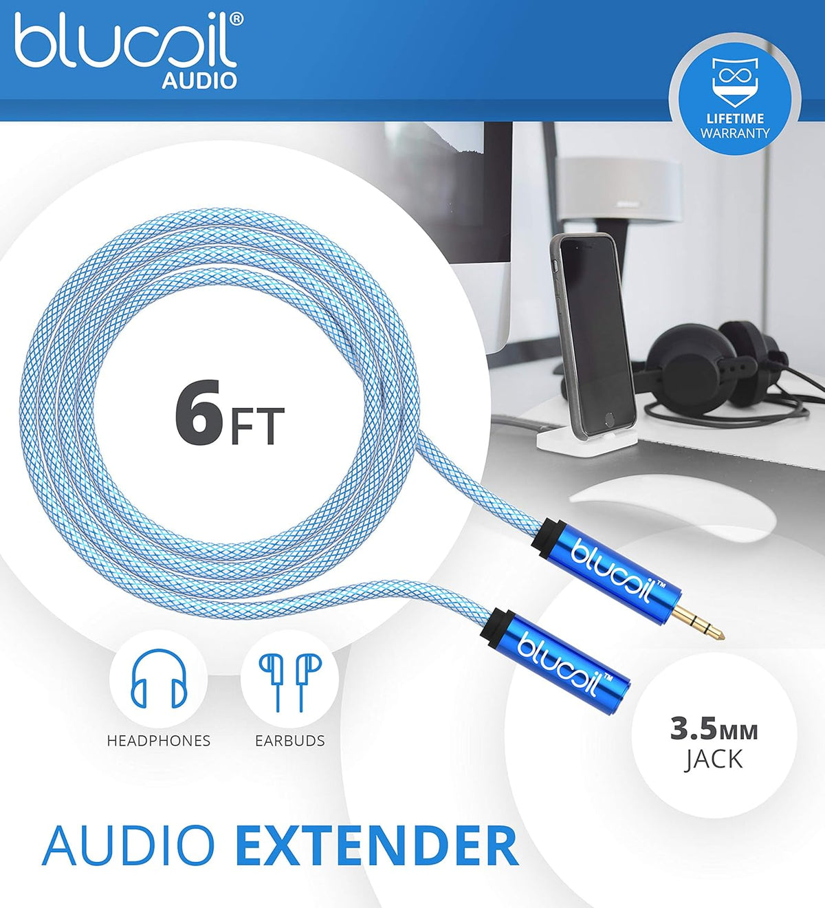 USB DAC and Headphone Amplifier with Over-Ear Stereo Headphones and 3.5mm Audio Extension Cable V2733