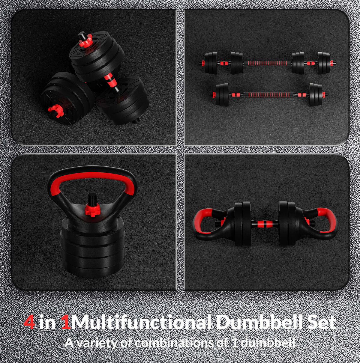4-in-1 Adjustable Dumbbell, Barbell, and Kettlebell Set E5516