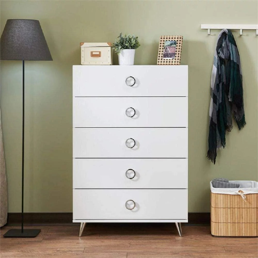 White 5 Drawer Wood Dresser I5034