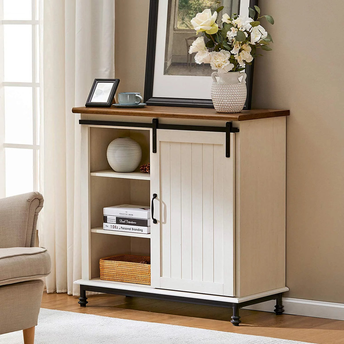 70" Farmhouse TV Stand with Sliding Barn Door C9599