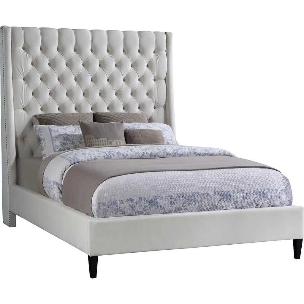 Cream Velvet Queen Bed Q3748