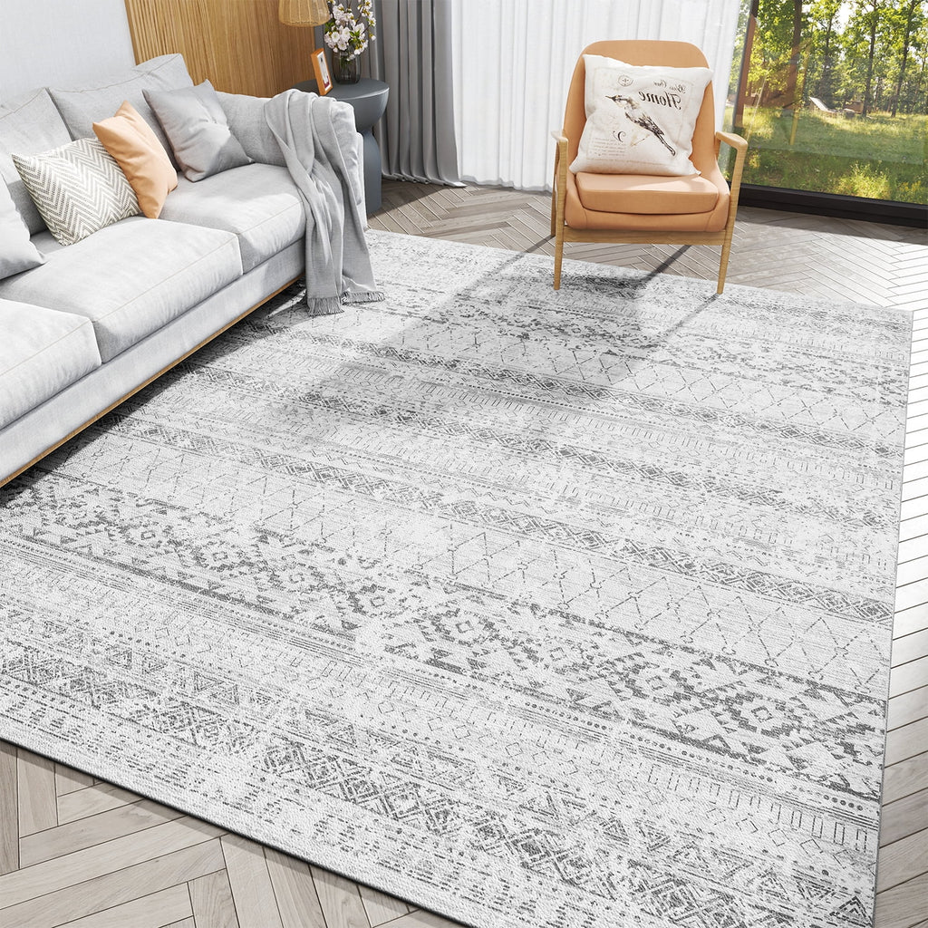5'x8' Washable Boho Geometric Area Rug Grey O994441