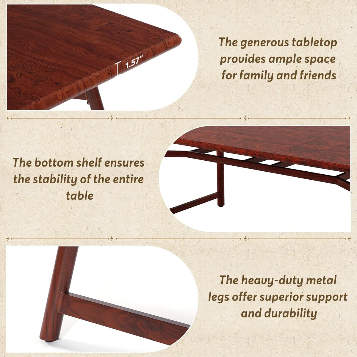 63" Rectangular Wood Dining Table with Metal Legs U894684