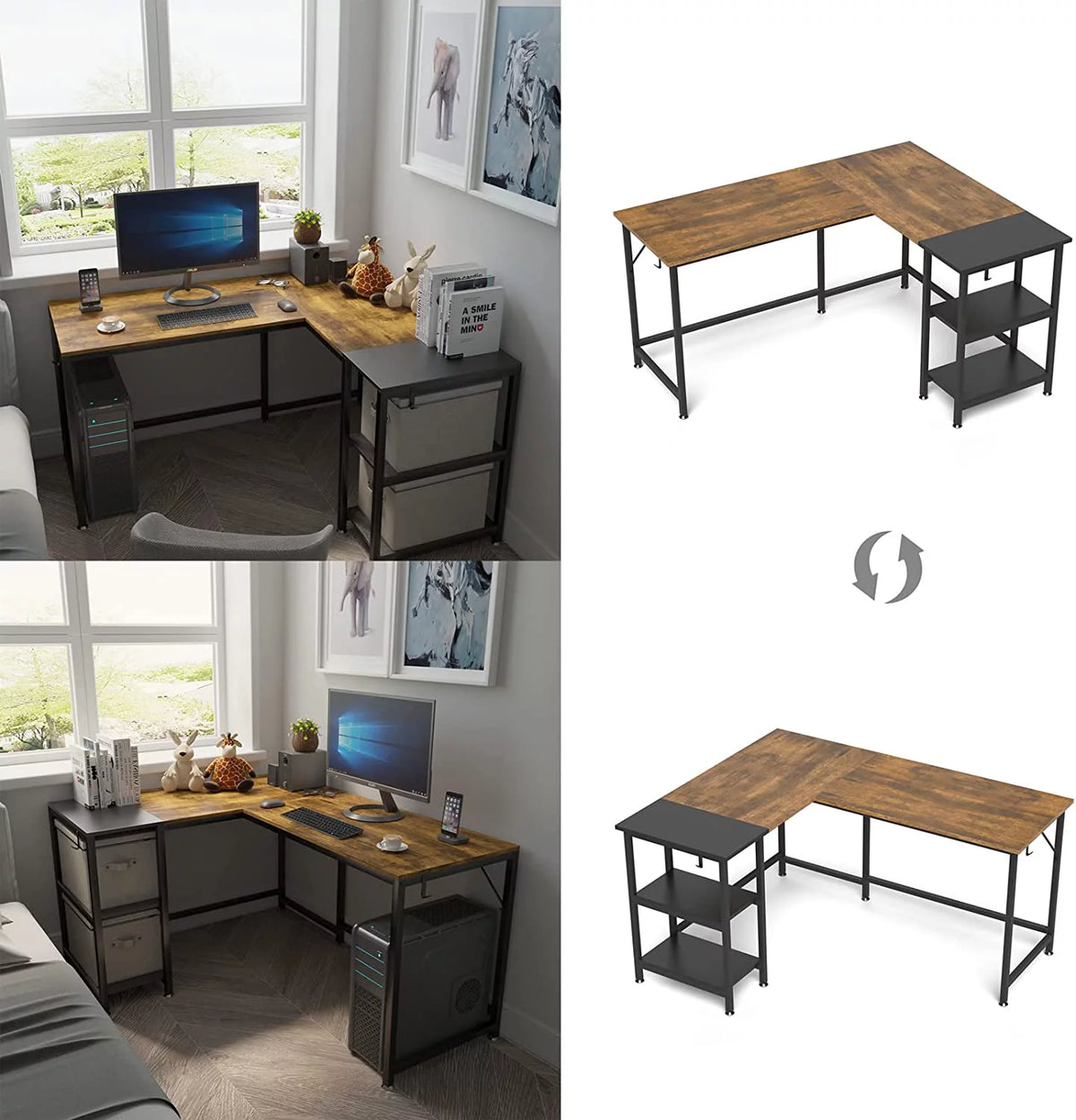 59" L Shaped Desk with Storage Shelves M88184
