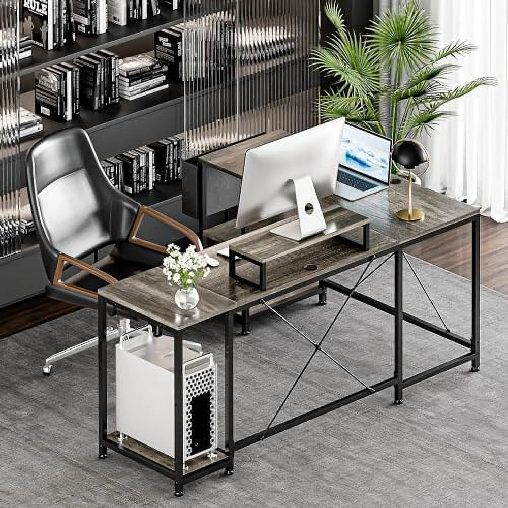 L Shaped Reversible Corner Computer Desk with Shelves F205
