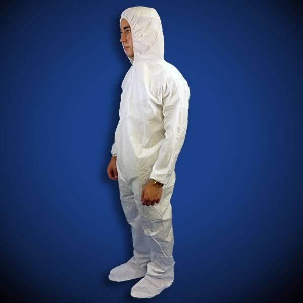 White Disposable Coveralls with Hood and Boots D70395