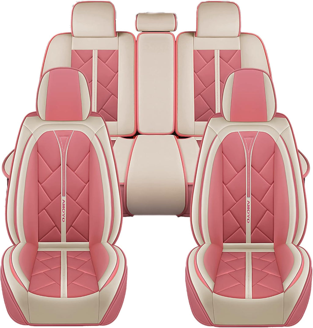 Pink and White Waterproof Synthetic Leather Car Seat Covers Q839