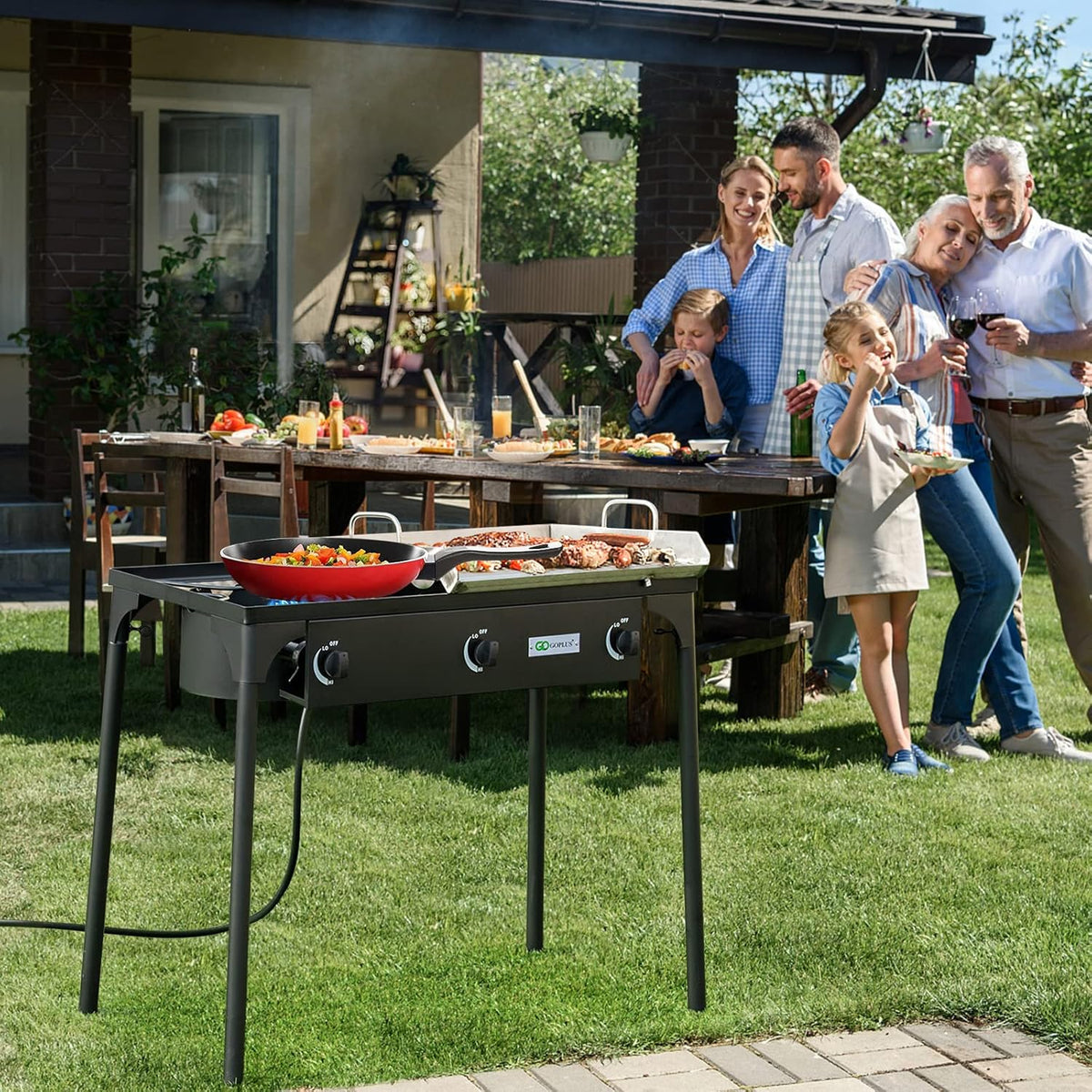 Portable Propane Gas Cooker Iron Cast 3-Burner D797905