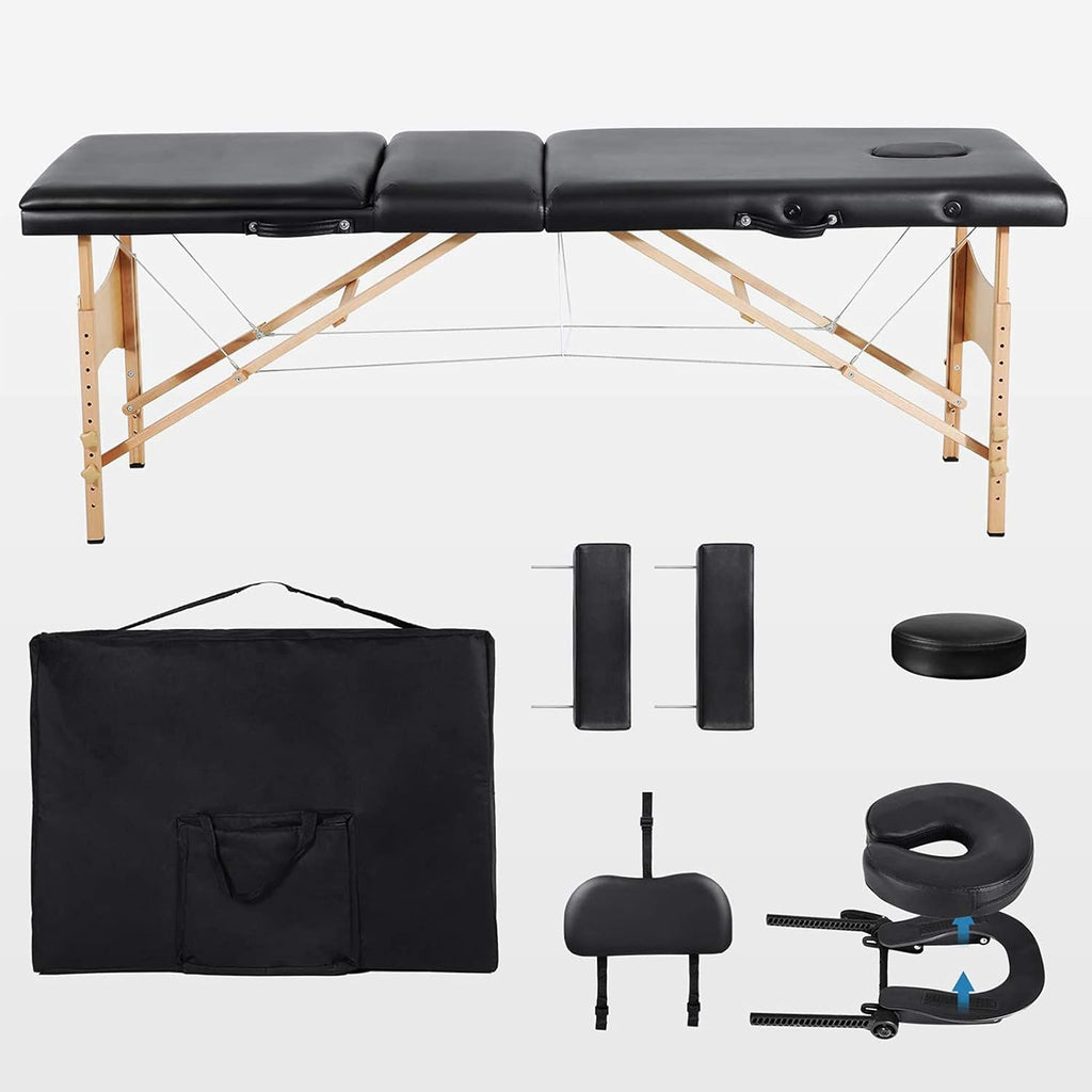 Portable 3 Sections Wooden Massage Table with Face Hole M89854