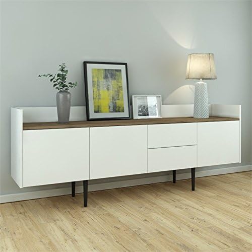 White and Walnut 2 Drawer 3 Door Sideboard Cabinet J469
