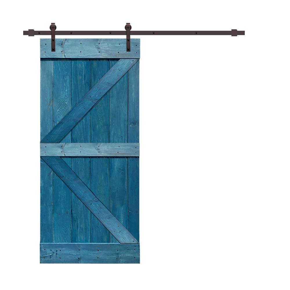 30 in. x 84 in. Ocean Blue Stained Wood Interior Sliding Barn Door with Hardware Kit V668967