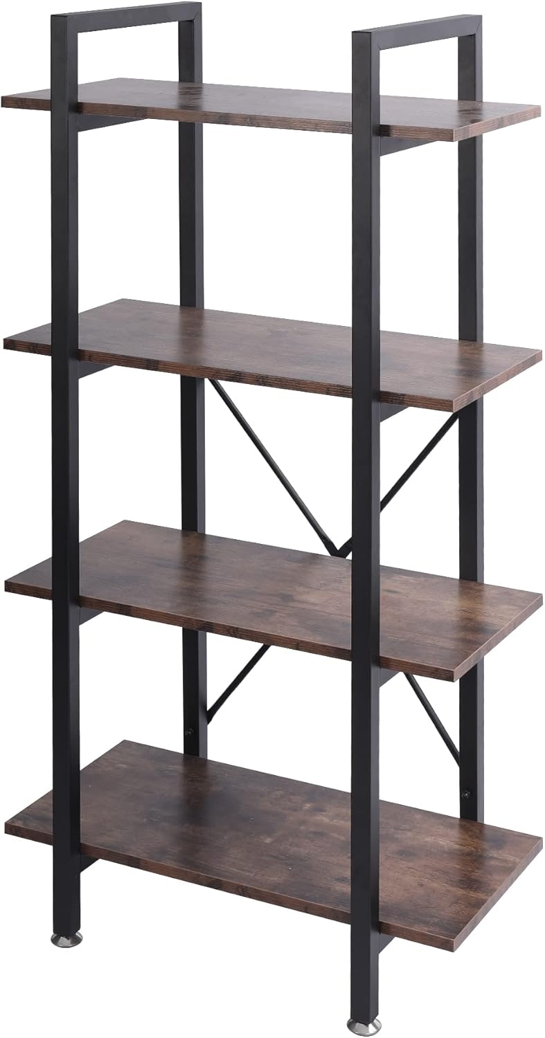 4-Shelf Wood and Metal Bookshelf G2684