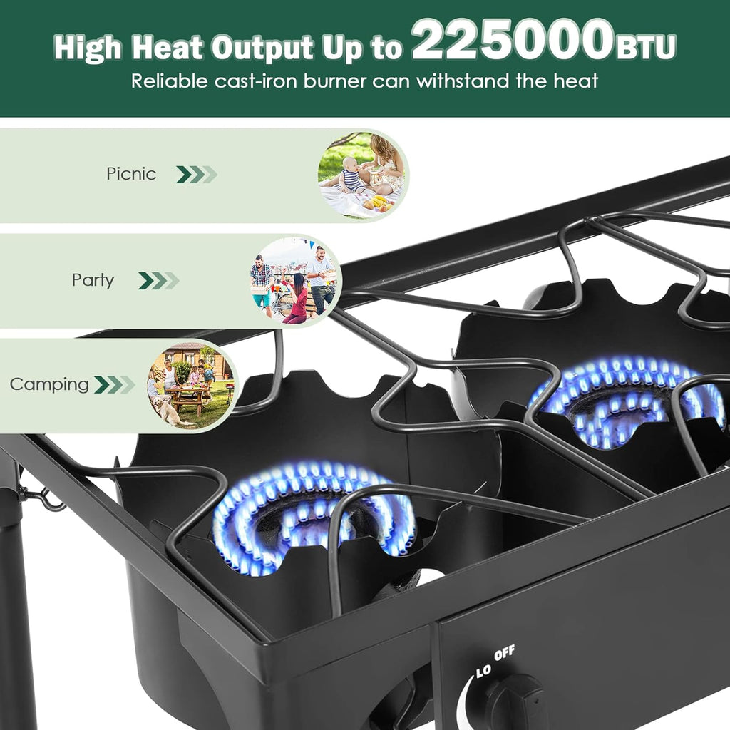 Portable Propane Gas Cooker Iron Cast 3-Burner D797905