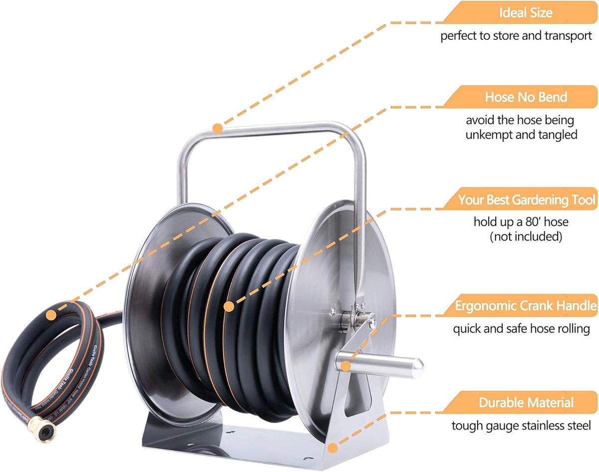 Stainless Steel Hose Reel 80-Feet 5/8 Hose Capacity I338
