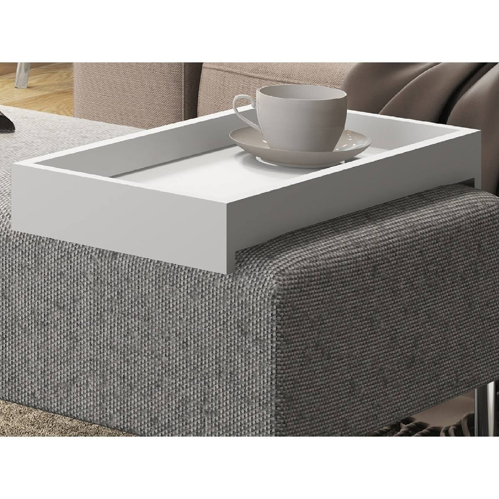Dark Brown Fabric Bench with Black Base and Dark Oak Tray O7448