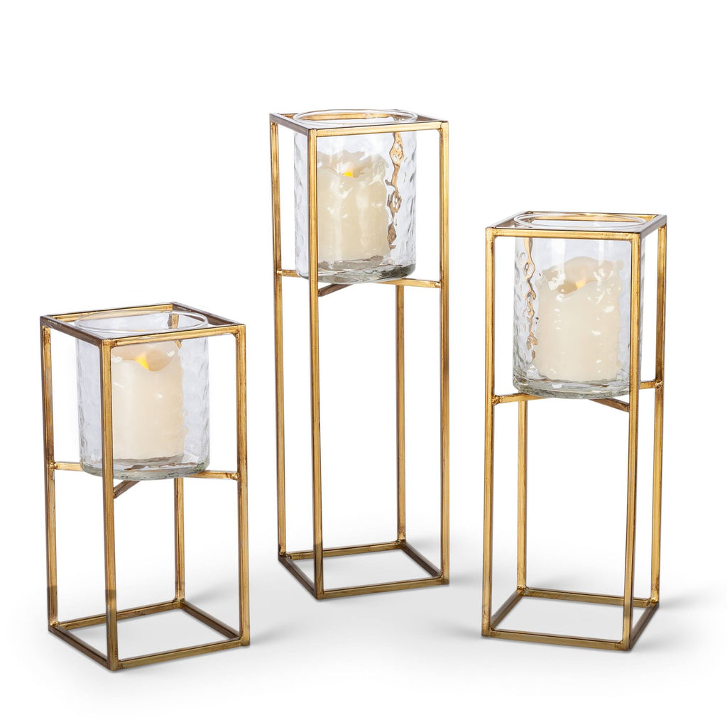 Textured Glass and Gold Metal Candle Holder Set of 3 J368163