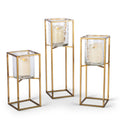 Textured Glass and Gold Metal Candle Holder Set of 3 J368163