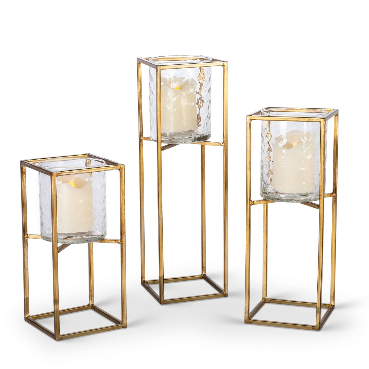 Textured Glass and Gold Metal Candle Holder Set of 3 J368163