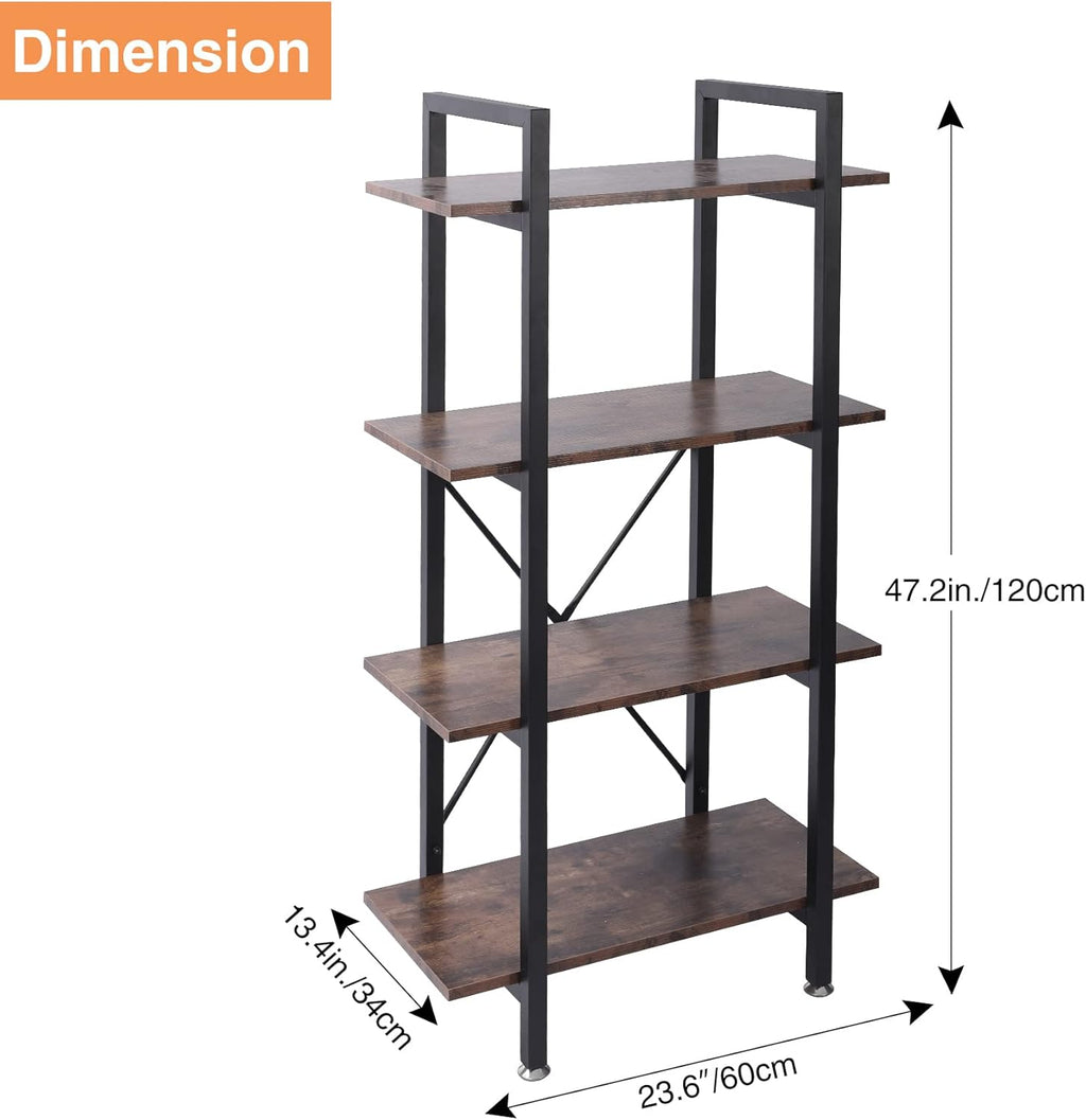 4-Shelf Wood and Metal Bookshelf G2684