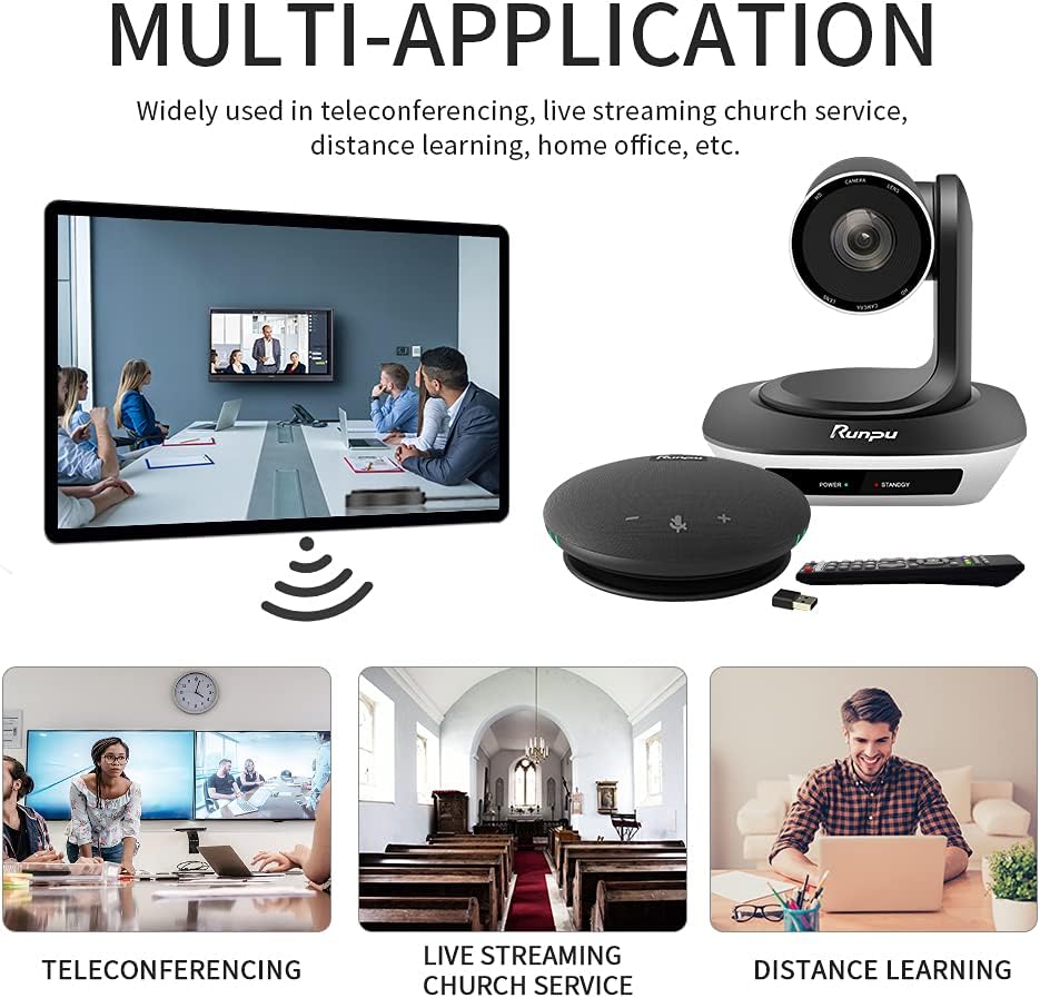 Video Conferencing System Bundle HD1080P PTZ Camera and Wireless Bluetooth USB Microphone and Speaker W37559