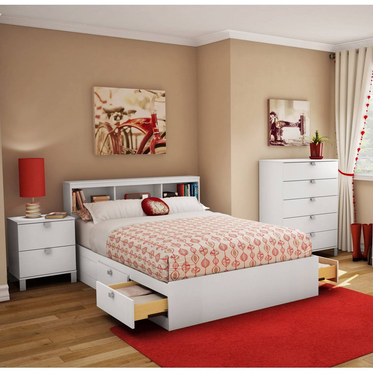 White Full Bookcase Headboard N927