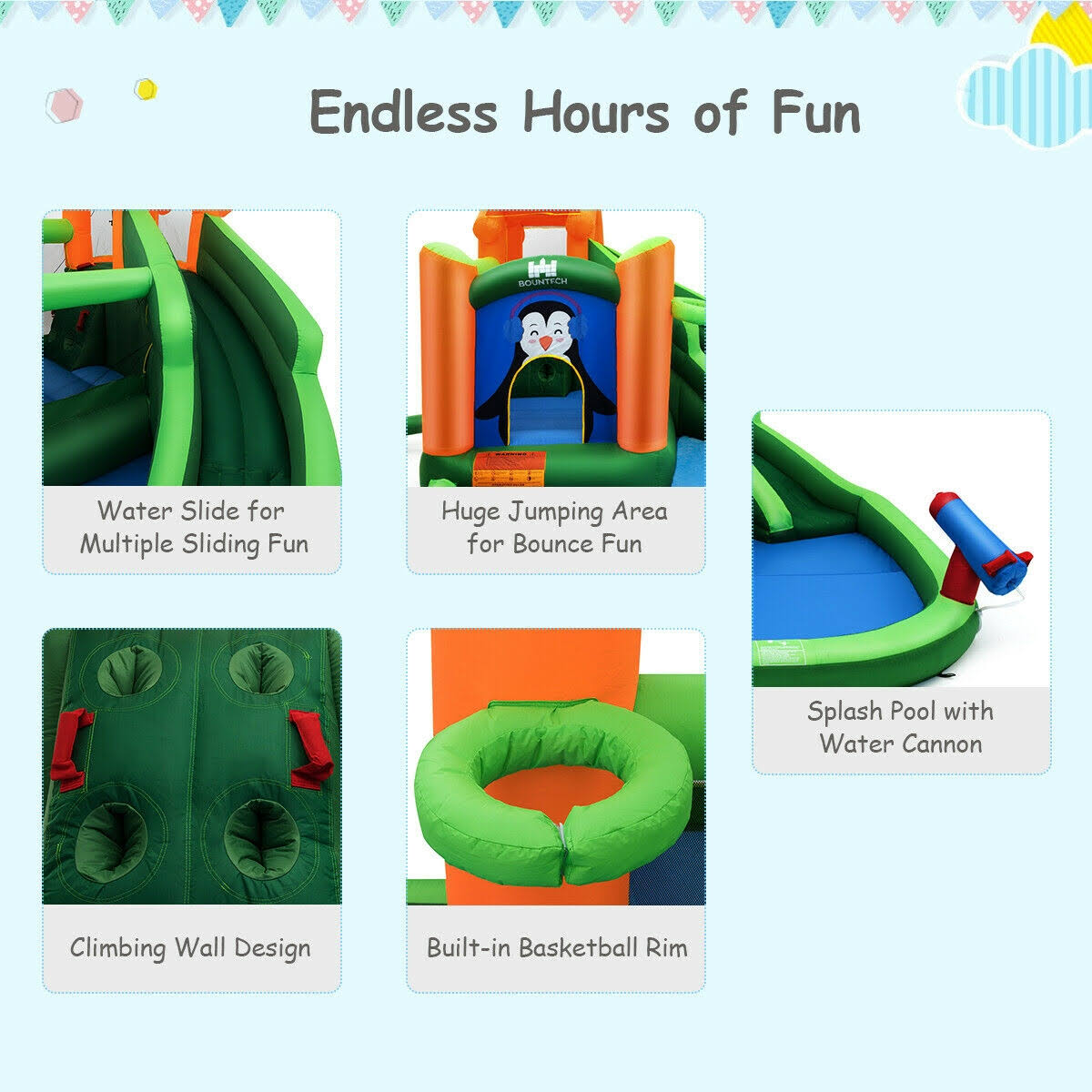 Inflatable Water Park Bouncer with Splash Pool Z444554