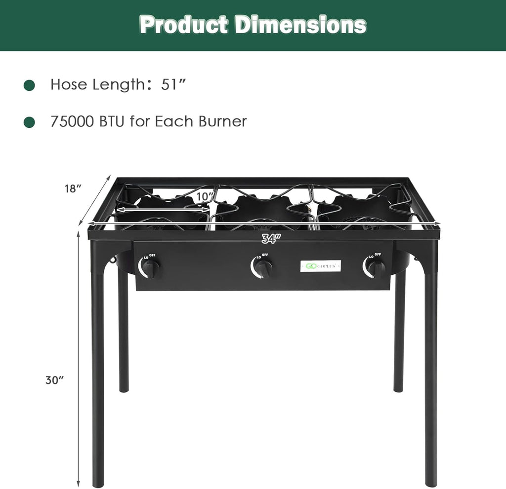 Portable Propane Gas Cooker Iron Cast 3-Burner D797905