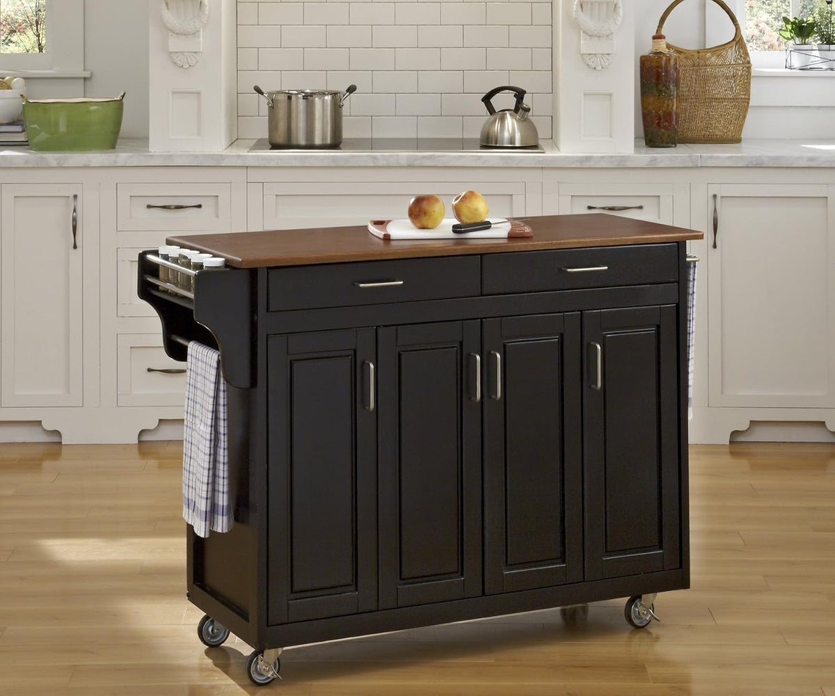 Black 4 Door Kitchen Cart with Wood Top S647881