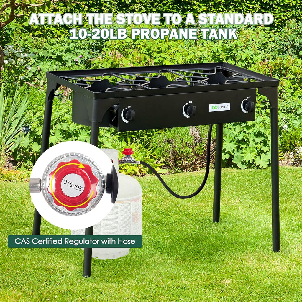 Portable Propane Gas Cooker Iron Cast 3-Burner D797905