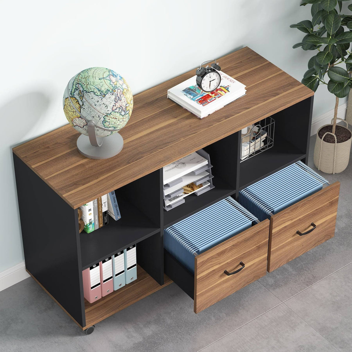 Brown 2 Drawer Letter Size Mobile File Cabinet U8891