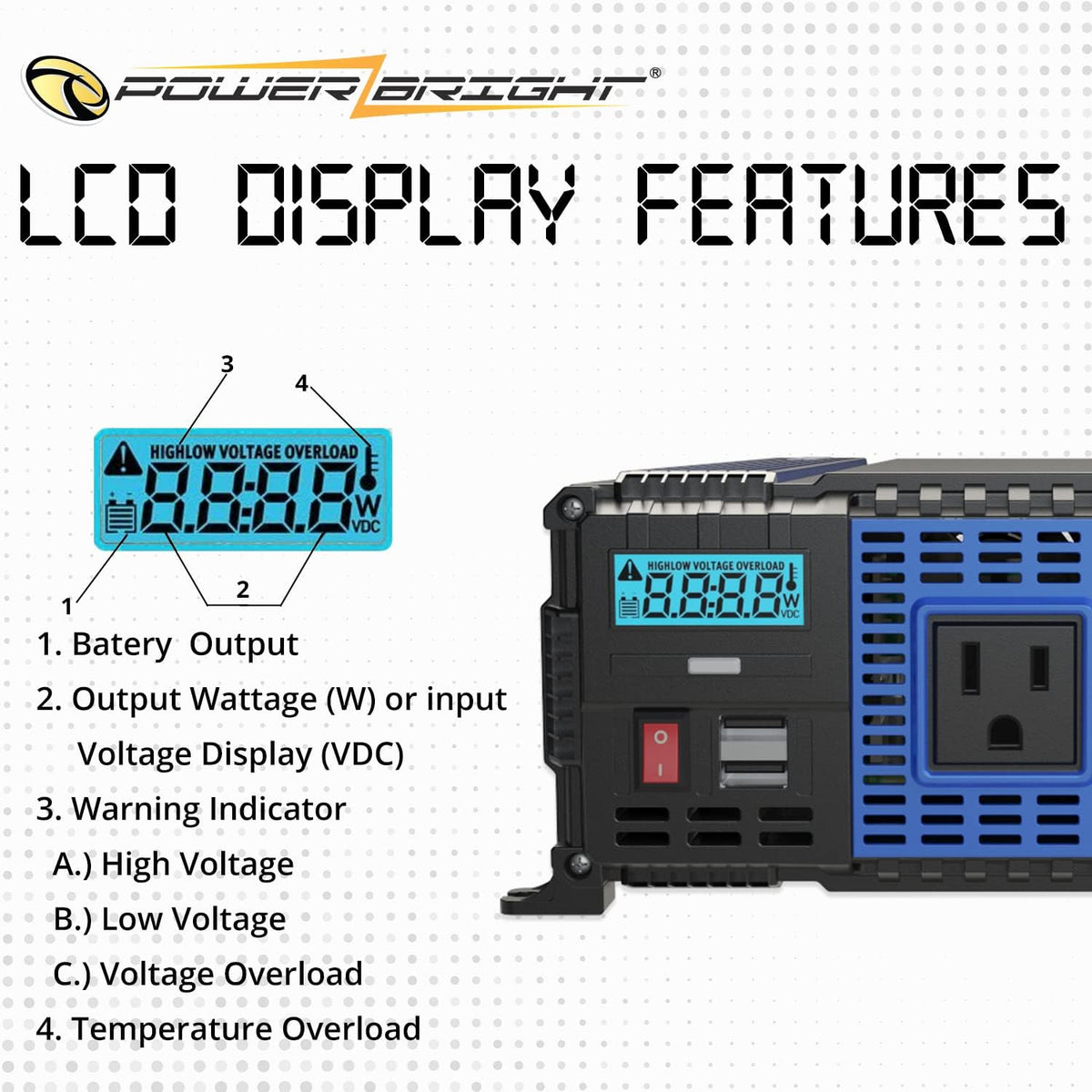 2000 Watt 12V Power Inverter with Dual USB & AC Outlets T92825