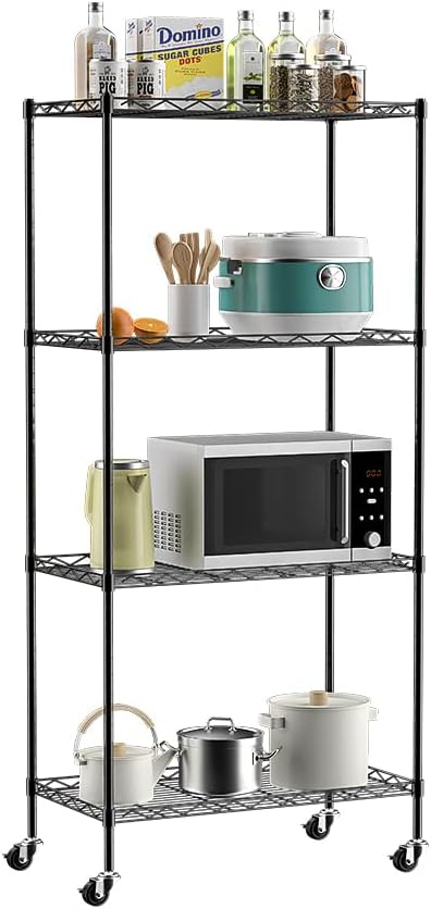Black Metal 4-Shelf Mobile Storage Shelves Pack of 2 W9263