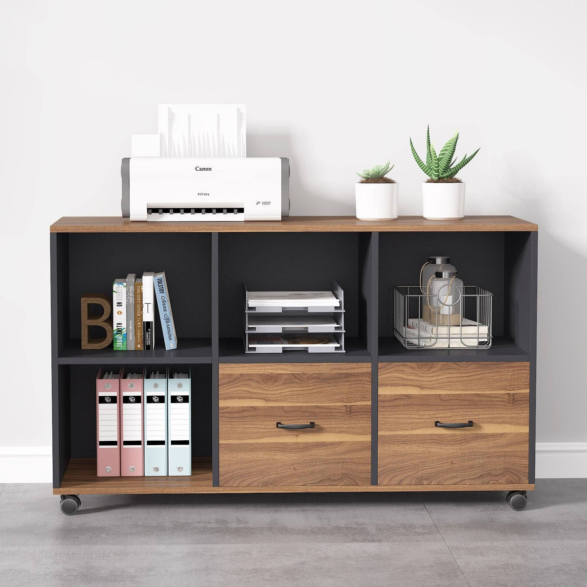 Brown 2 Drawer Letter Size Mobile File Cabinet U8891