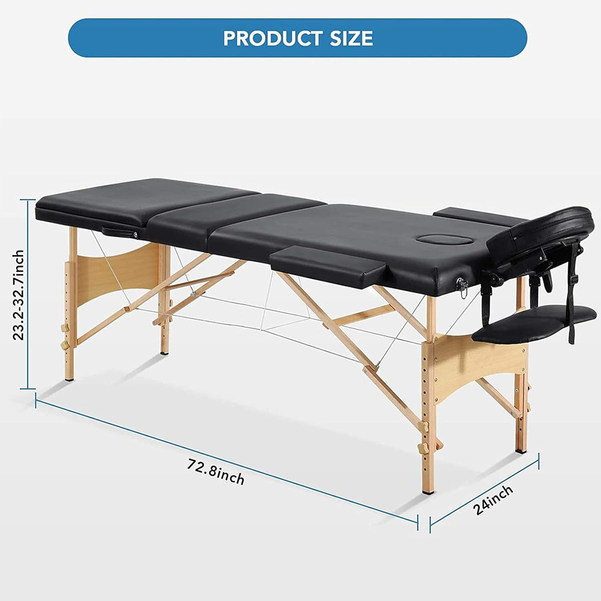 Portable 3 Sections Wooden Massage Table with Face Hole M89854