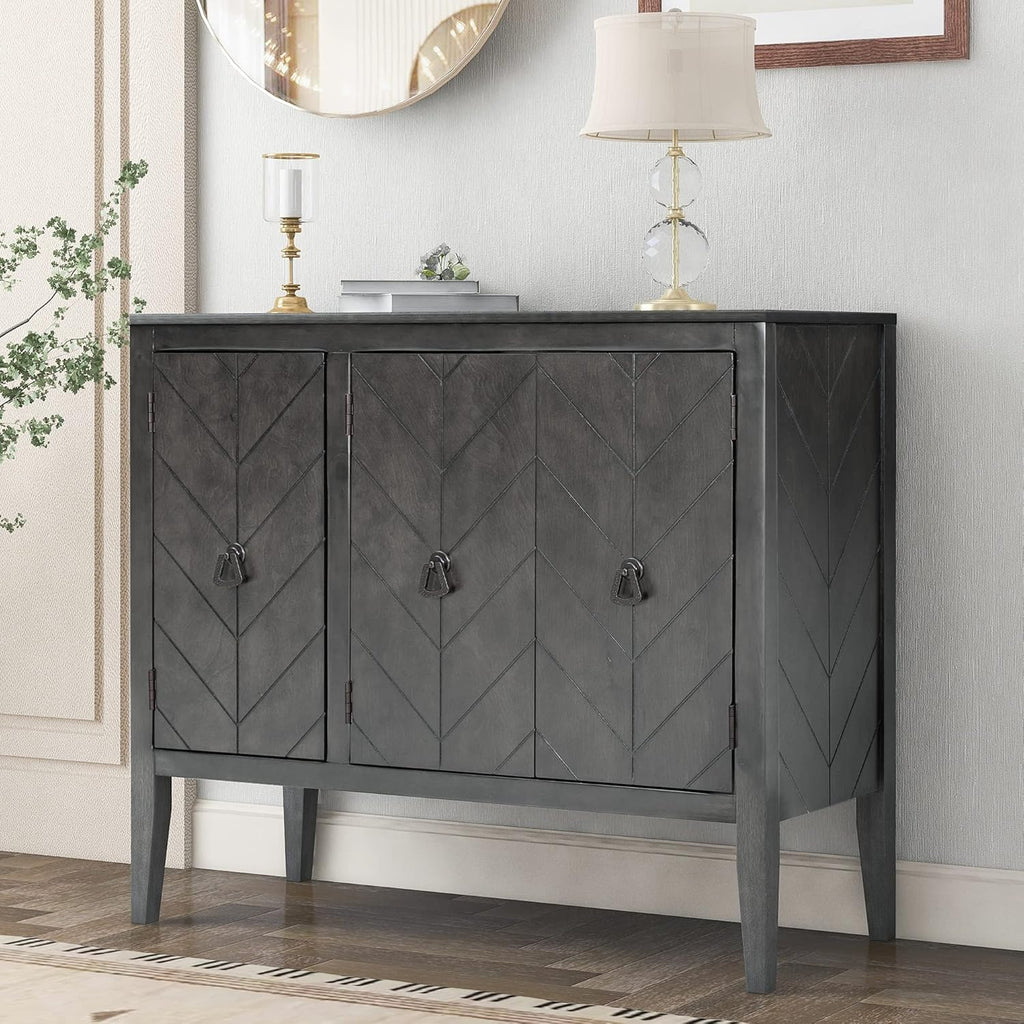 Antique Gray Wooden Storage Cabinet with Adjustable Shelf N498226