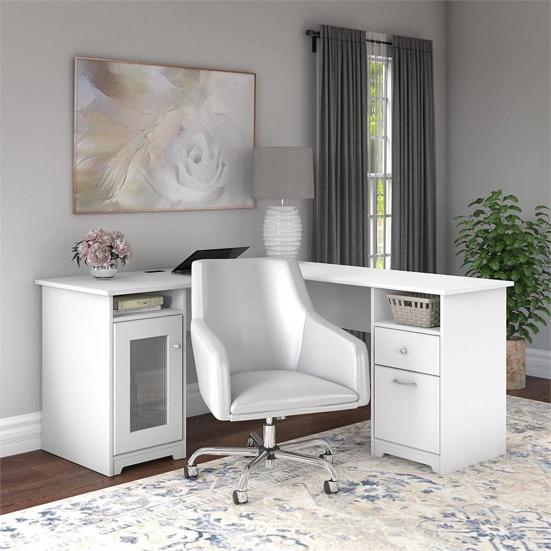 White L Shaped Desk & Chair Set G255211