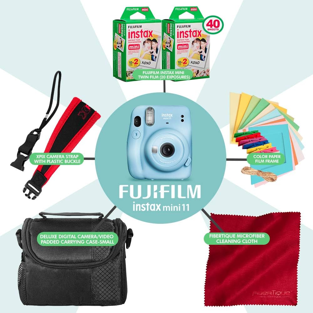 Sky Blue Instant Film Camera with 40 Exposures Film, Case, Strap F7677