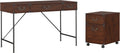 Vintage Golden Pine Writing Desk and 2 Drawer Mobile File Cabinet N11618